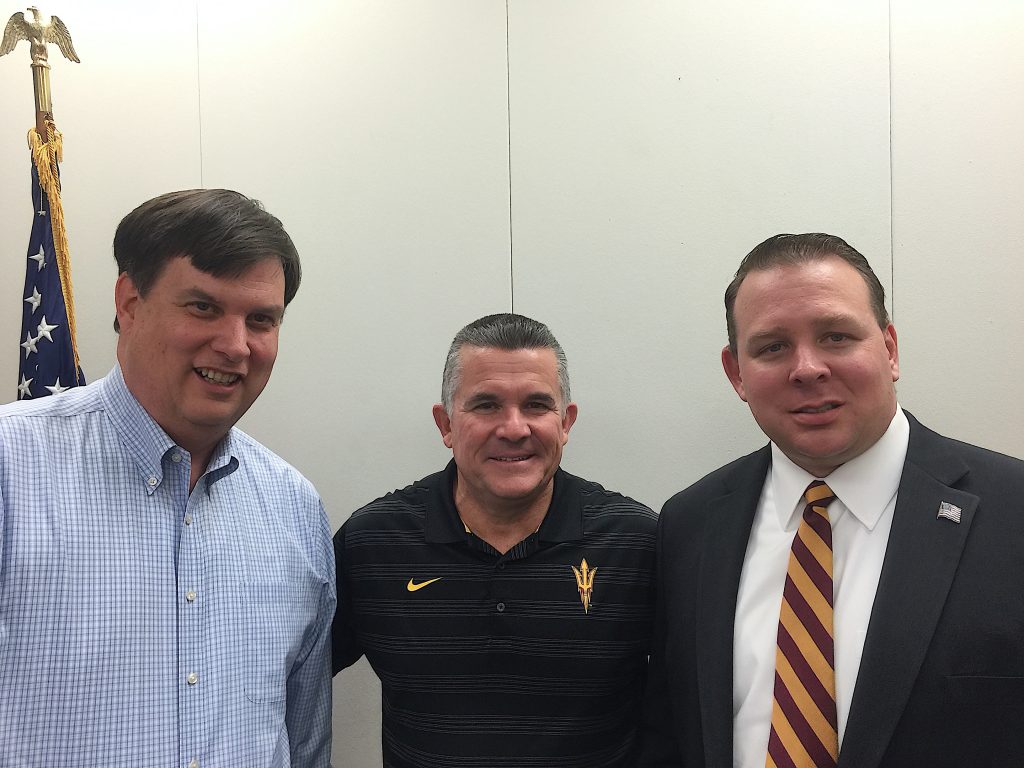 Jeff Dial and Representative Bob Robson with an Arizona State University representative